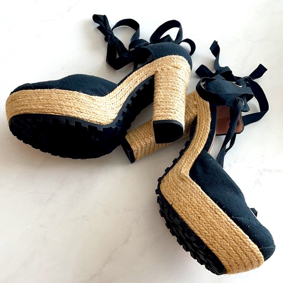Pura Lopez black linen platform espadrille heels - Picture 7 of 8